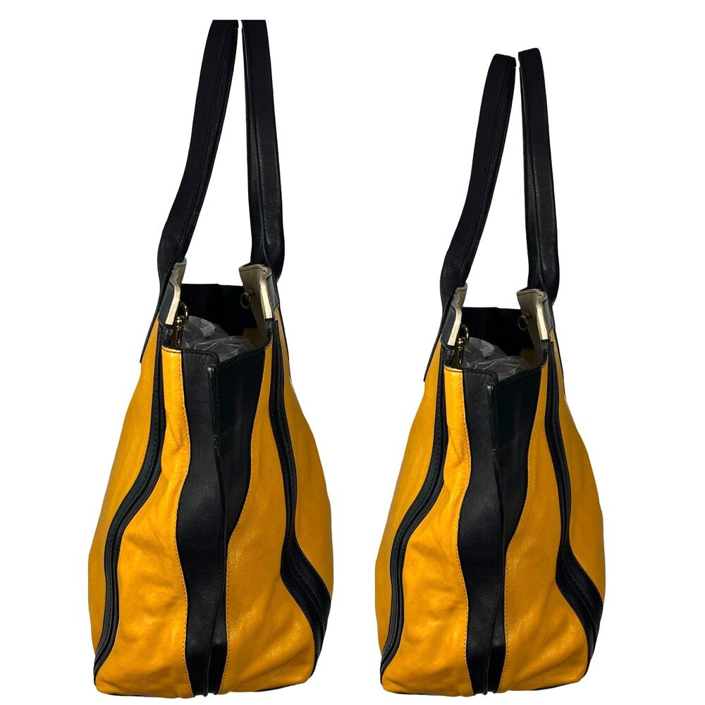 Chloé Alison Large Leather Tote Bag Mustard Yellow Black Colorblock 2013 - Picture 14 of 16